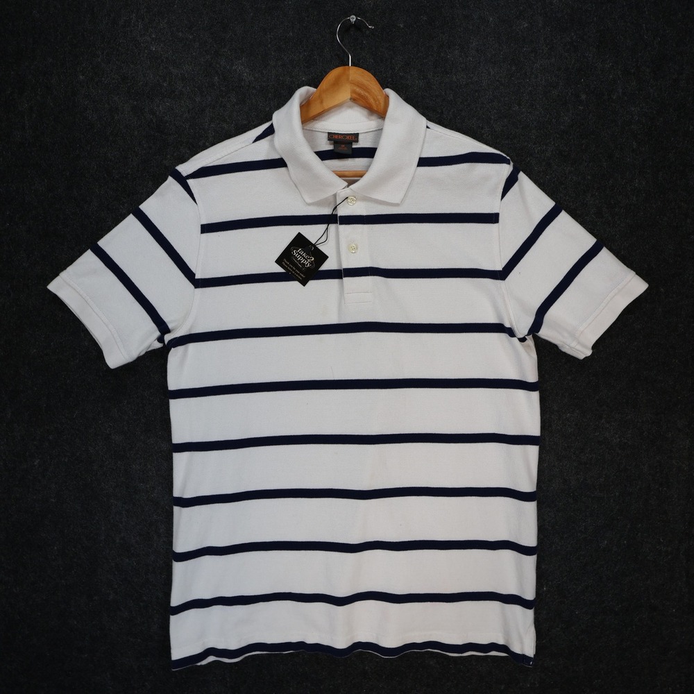 Cherokee Polo Shirt Mens Medium White Excellent Striped Short Sleeve Cotton